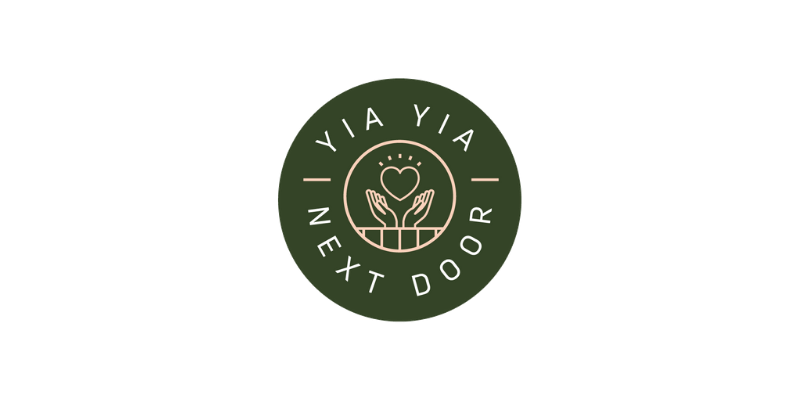 YiaYia Next Door logo with hands and a heart